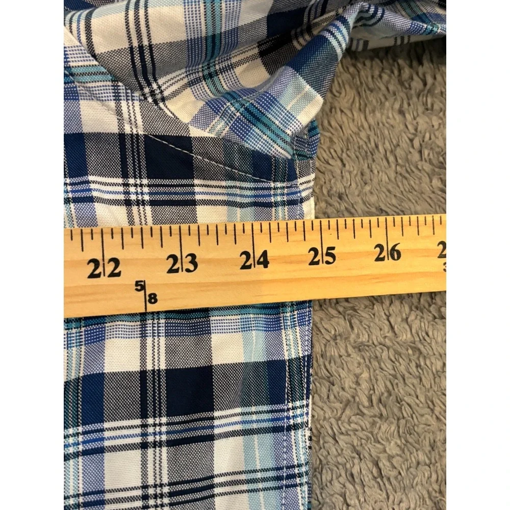 Banana Republic Mens XL Blue Plaid Stretch Oxford Grant Fit Long Sleeve Shirt